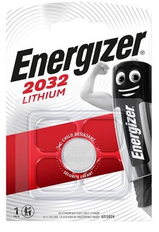 Energizer Button Cell Battery, CR2032, Lithium, 3V, 240mA