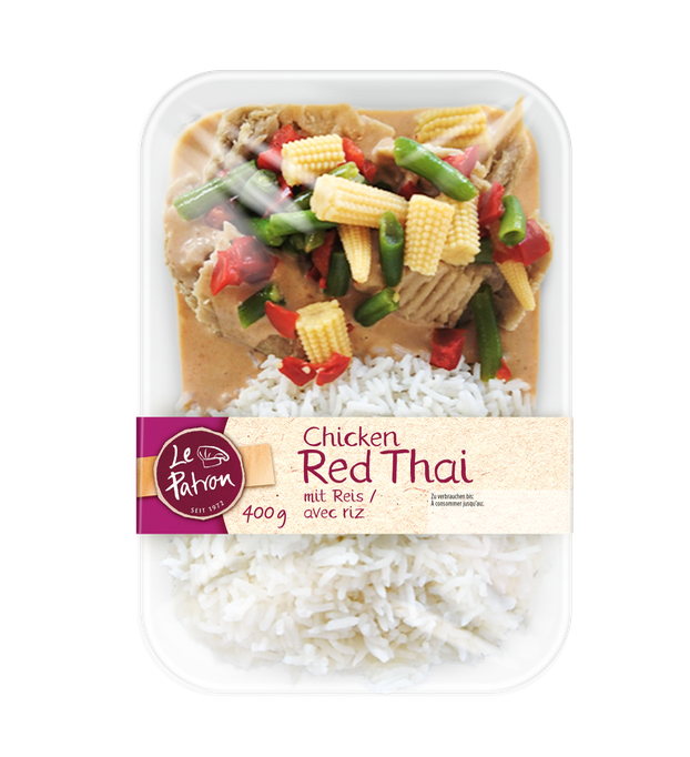 Le Patron Chicken Red Thai mit Reis